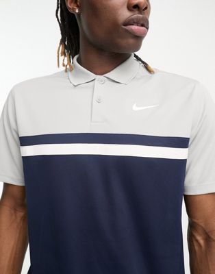 Nike Golf Victory Dri-Fit colour block polo in grey and white