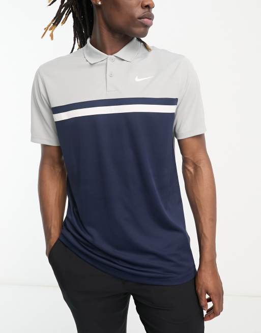 Nike Golf Victory Dri-Fit colour block polo in grey and white