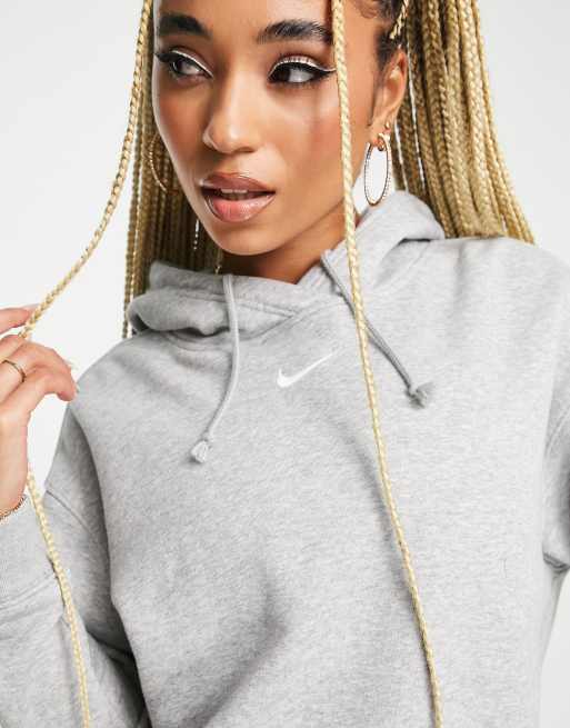 Nike – Grå huvtröja i oversize-modell med liten swoosh-logga ASOS