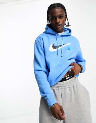 Nike graffiti Swoosh logo fleece hoodie in university blue ASOS