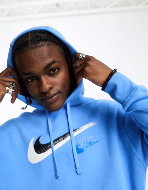 Nike graffiti Swoosh logo fleece hoodie in university blue