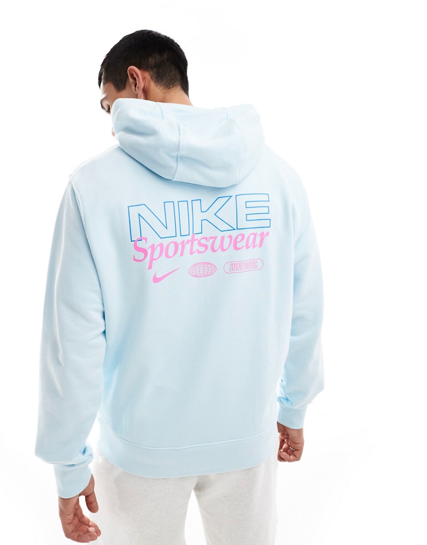 Nike graphic back print hoodie in light blue