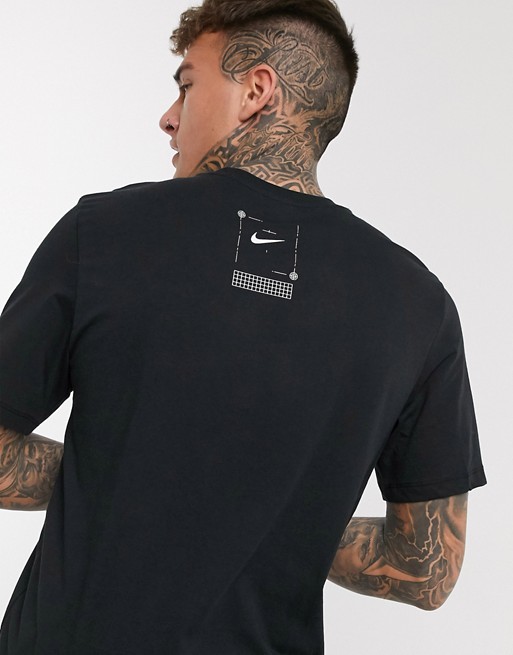 Nike graphic outline swoosh T-Shirt in black