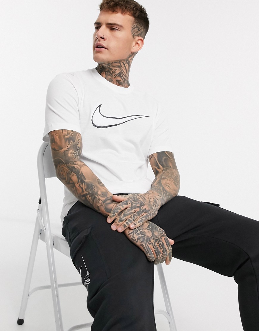 Nike graphic outline swoosh T-Shirt in white