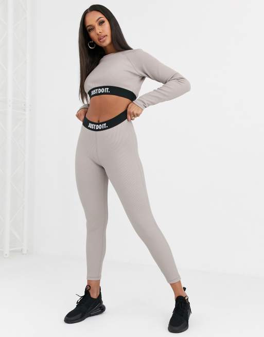 Nike gray Ribbed Just Do It high waisted leggings