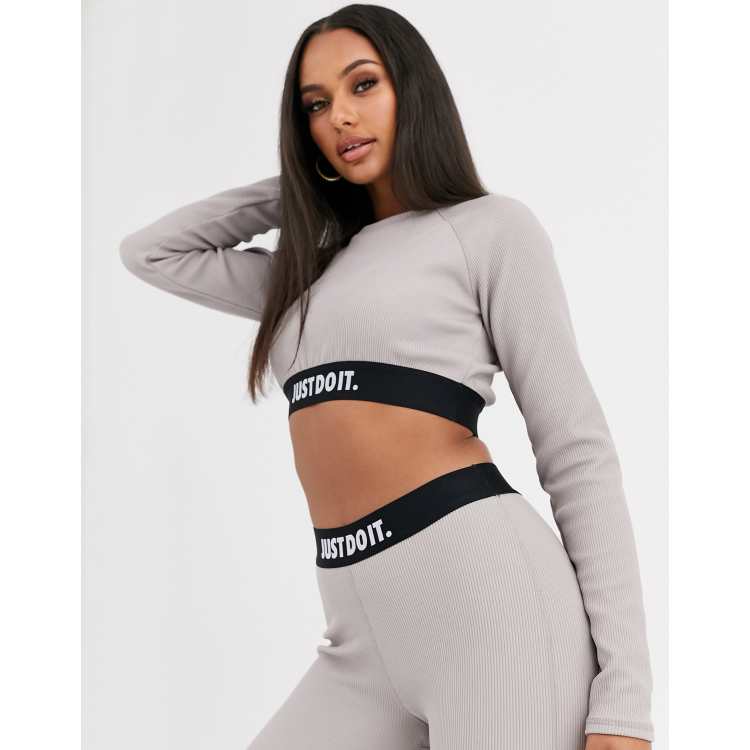 capsule Beroep bericht Nike gray Ribbed Just Do It long sleeve crop top | ASOS