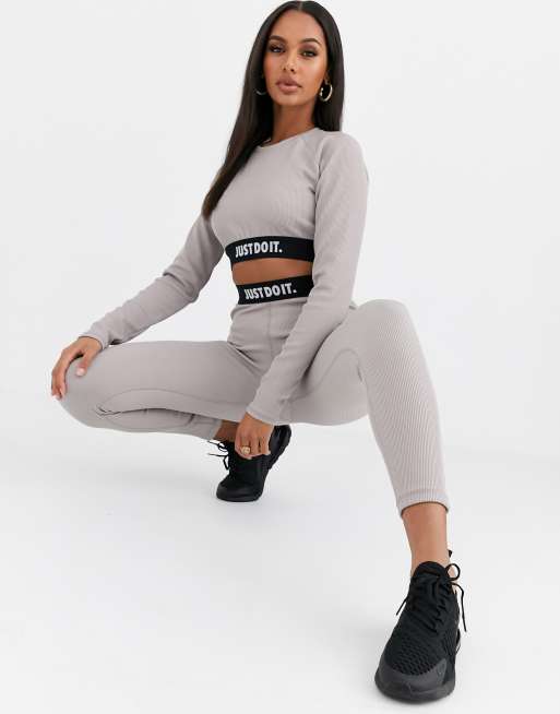 capsule Beroep bericht Nike gray Ribbed Just Do It long sleeve crop top | ASOS