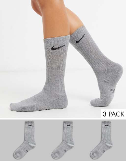 Nike gray swoosh logo 3 pack crew socks | ASOS