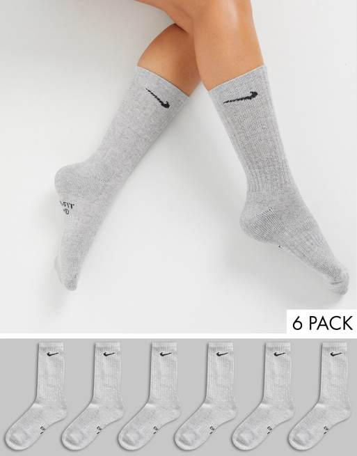 Nike gray swoosh logo 6 pack crew socks | ASOS