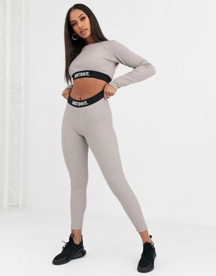 Nike grey ribbed Just Do It high waisted leggings