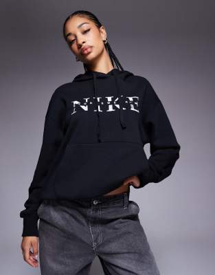 Nike - Gym Life - Oversize-Kapuzenpullover in Schwarz mit Swoosh-Grafiklogo