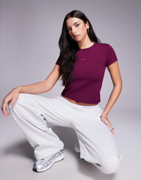 Nike Gym Life Swoosh cropped t-shirt in burgundy  - view 1