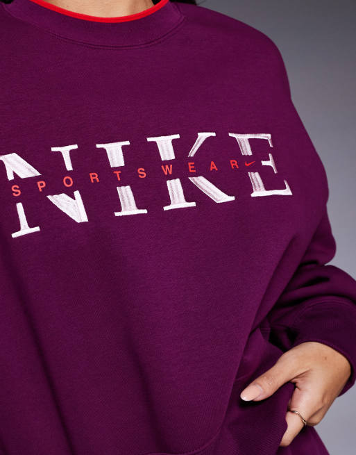 Nike Gym Life Swoosh graphic over-oversized sweatshirt in burgundy, 3 of 4