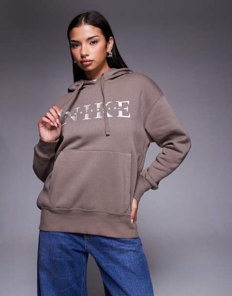 Nike Gym Life Swoosh graphic oversized hoodie in brown - view 1