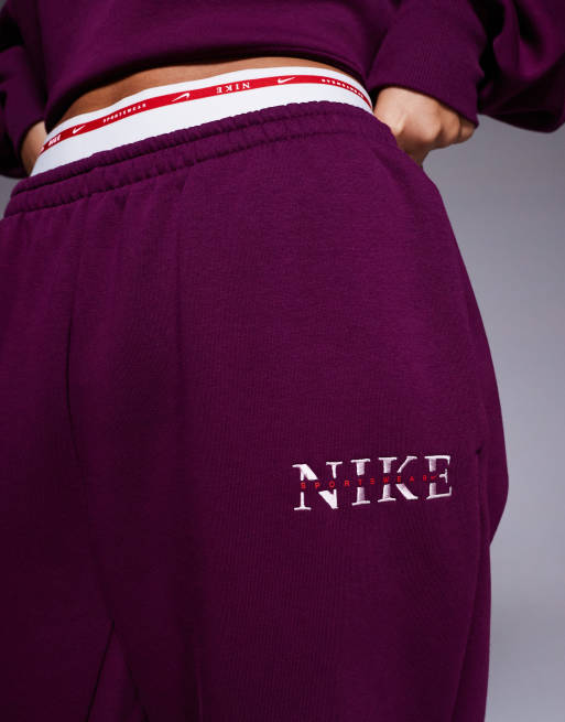 Nike Gym Life Swoosh oversized joggers with boxer detail in burgundy, 3 of 5