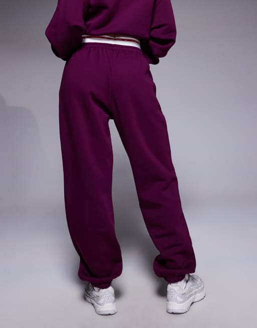 Nike Gym Life Swoosh oversized joggers with boxer detail in burgundy, 4 of 5