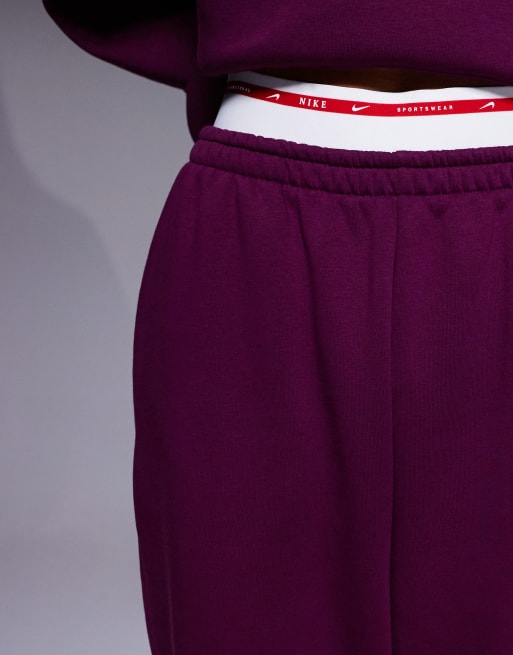 Nike Gym Life Swoosh oversized joggers with boxer detail in burgundy, 5 of 5