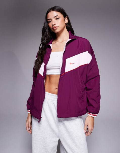 Nike Gym Life Swoosh oversized panelled jacket in burgundy and pink - view 1