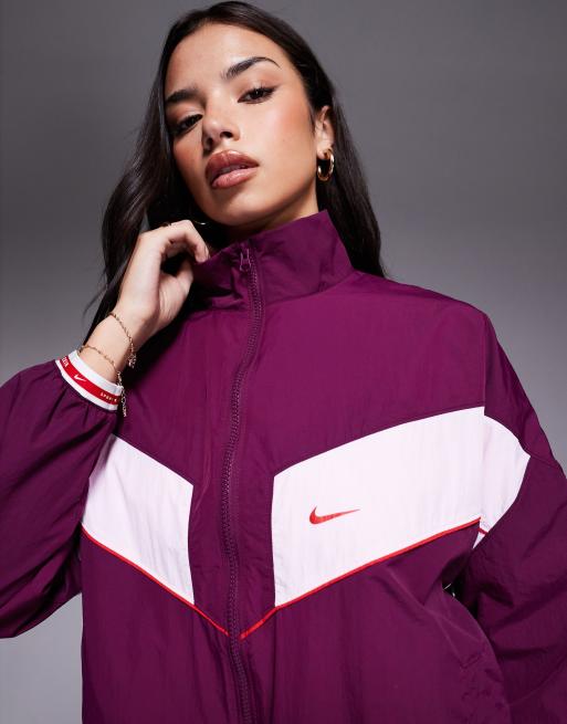 Nike Gym Life Swoosh oversized panelled jacket in burgundy and