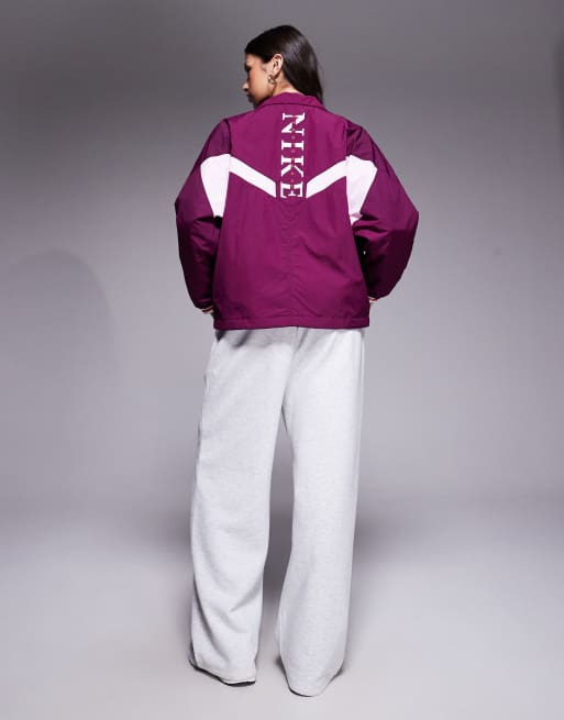 Nike Gym Life Swoosh oversized panelled jacket in burgundy and