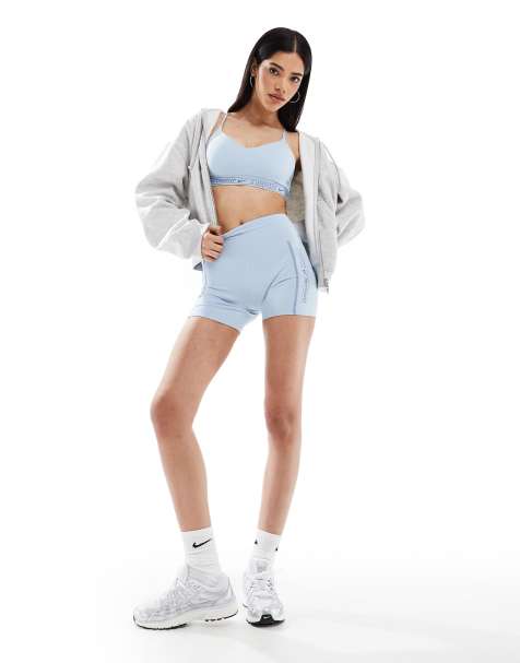 Nike One Training Dri-FIT Gym Life Swoosh high waisted 5 inch shorts in light blue