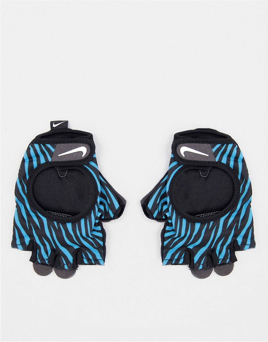 Nike Gym Ultimate fitness gloves zebra print in blue
