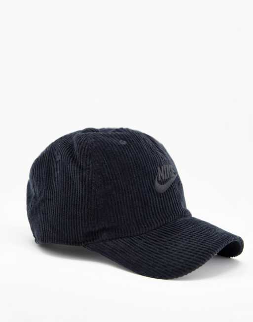 Nike – H86 Futura – Sztruksowa czarna czapka z daszkiem z logo