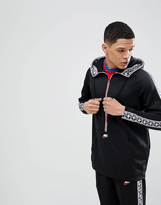 Nike Half Zip Hoodie With Taped Side Stripe In Black AJ2296-010