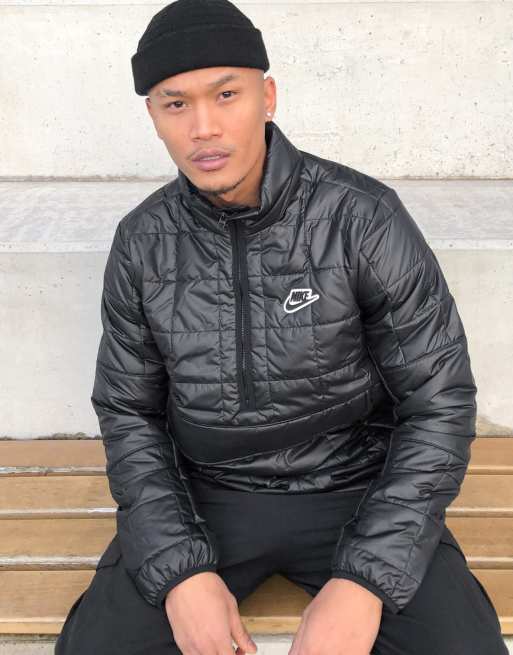 Nike half zip overhead synthetic fill puffer jacket in black ASOS