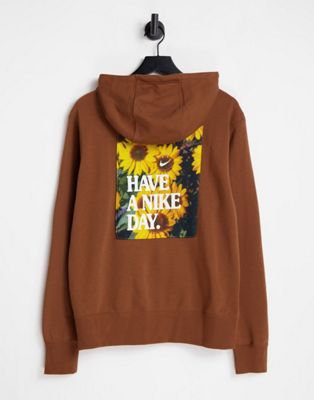 Nike 'Have a Nike Day' back print embroidered hoodie in brown | ASOS