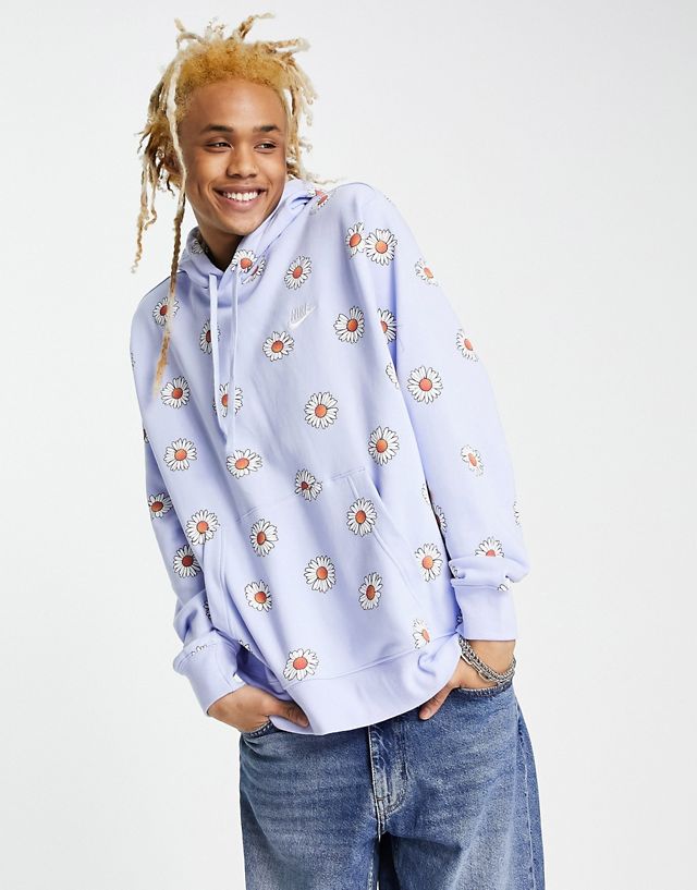 Nike Have A Nike Day daisy print fleece hoodie in pale blue