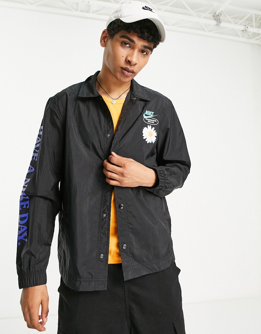 Nike 'Have A Nike Day' embroidered woven coach jacket in black
