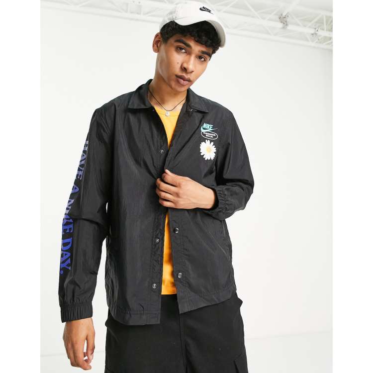 Nike 'Have A Nike Day' embroidered woven coach jacket in black