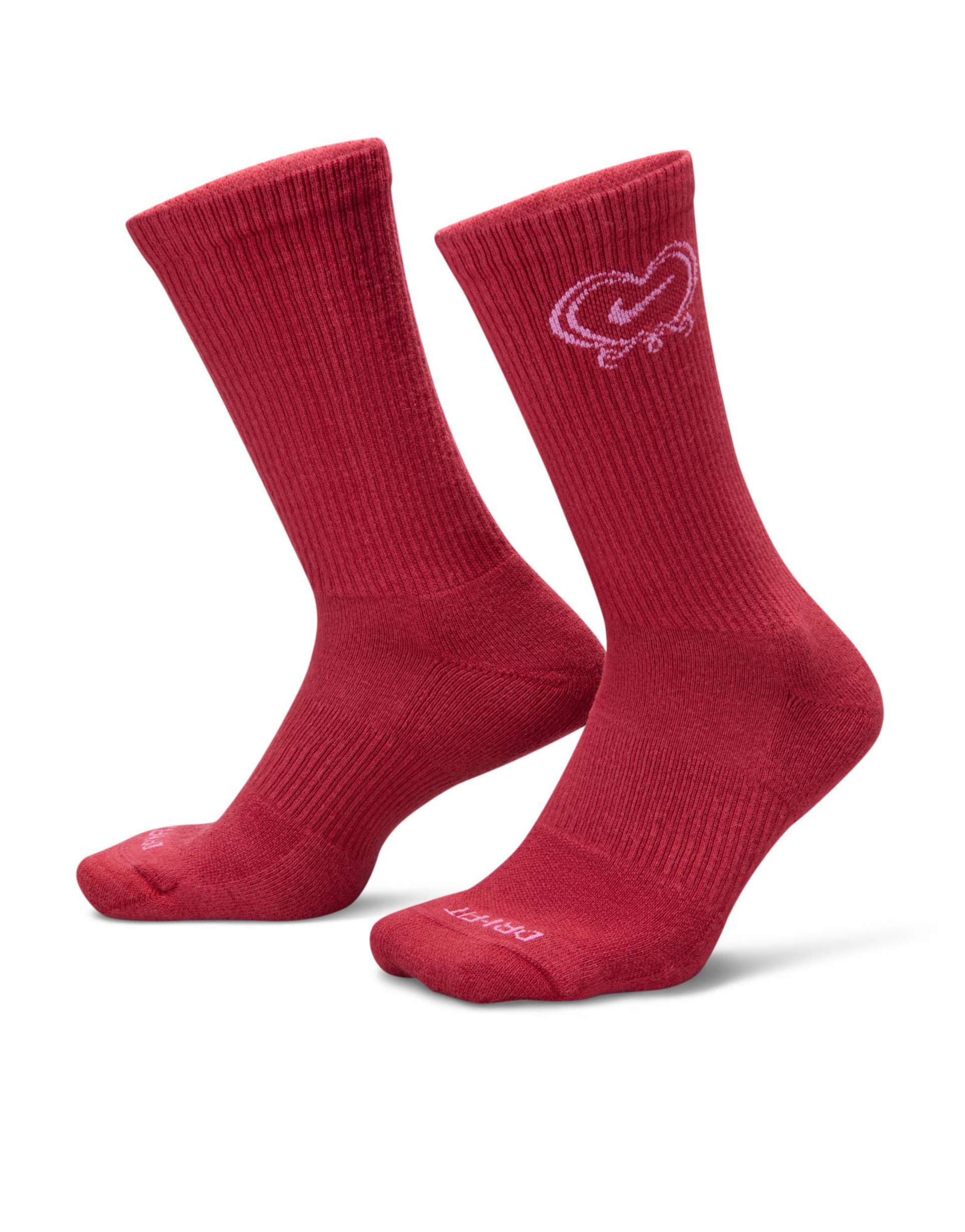 nike heart detail socks in red and pink