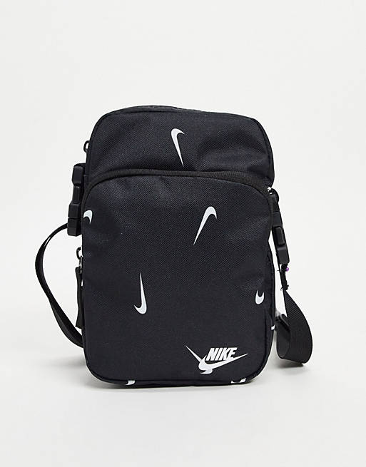 Nike Heritage all over logo print flight bag in black