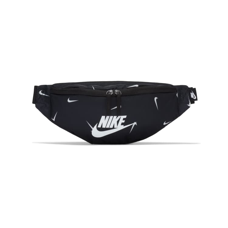 Nike Heritage All Over Logo Print Bum Bag In Black/white