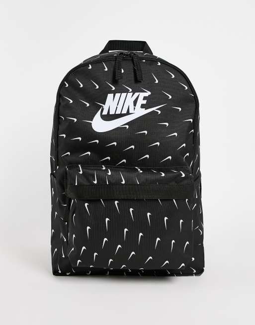 Nike Heritage backpack with all over swoosh logo in black | ASOS