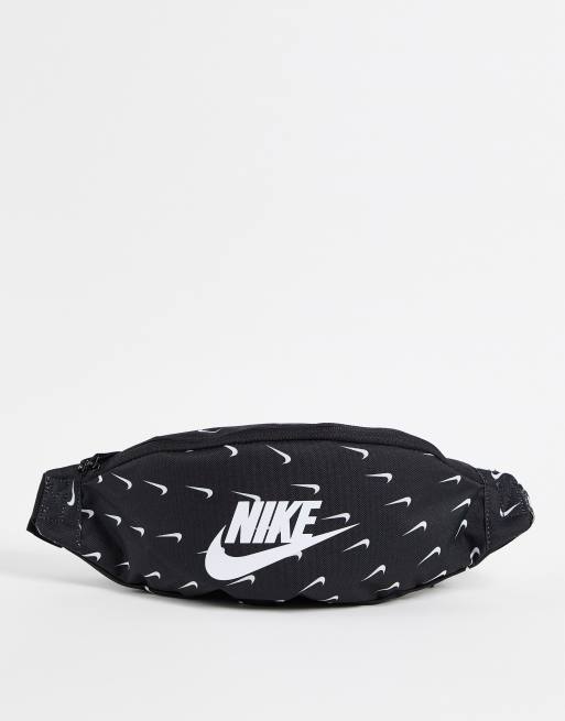 Nike Heritage All Over Logo Print Bum Bag In Black/white