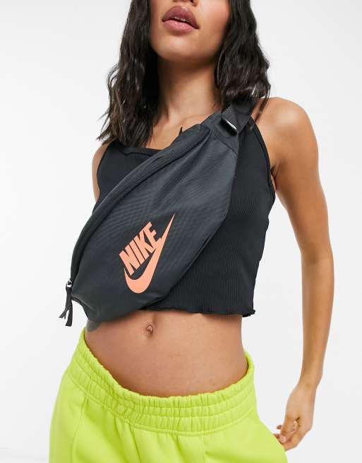 Nike heritage cross body bum bag in grey and orange