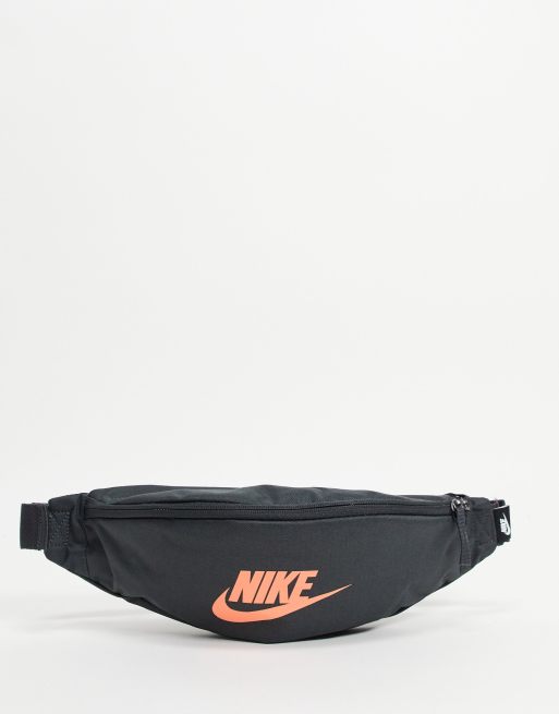 Nike Heritage cross body fanny pack in black and orange ASOS