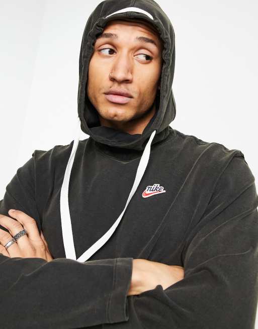 Nike – Heritage Essentials – Gewaschener Kapuzenpullover mit Doppeltasche in Schwarz
