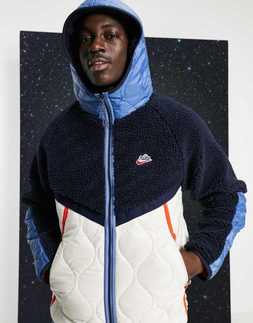 Nike Heritage Essentials - Giacca con cappuccio e pannelli in pile blu navy con zip, 3 di 4
