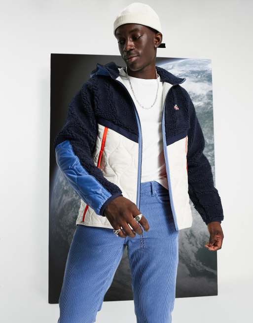 Nike Heritage Essentials - Giacca con cappuccio e pannelli in pile blu navy con zip, 4 di 4