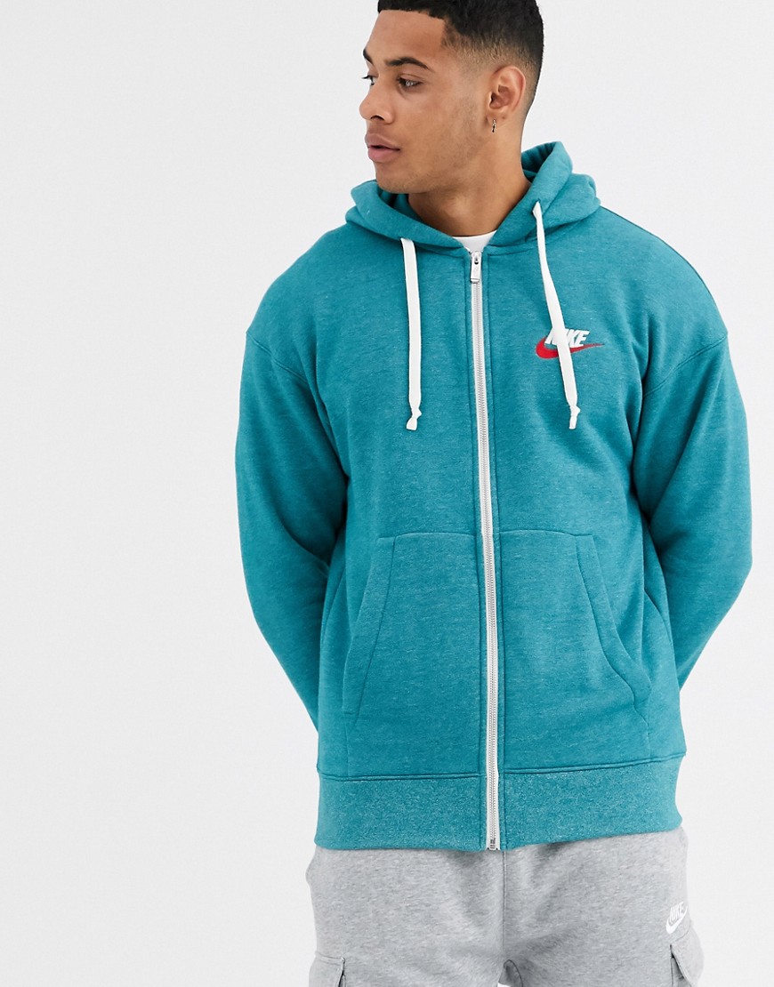 Nike Heritage Essentials logo zip-through hoodie in teal-Green
