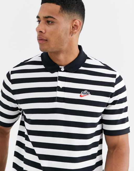 Nike Heritage Essentials Polo rayures Noir blanc ASOS