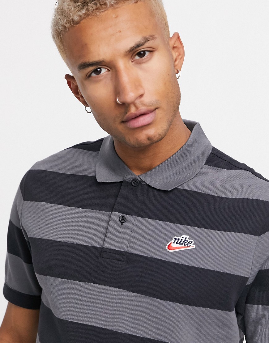 Nike Heritage Essentials stripe polo shirt in black/grey