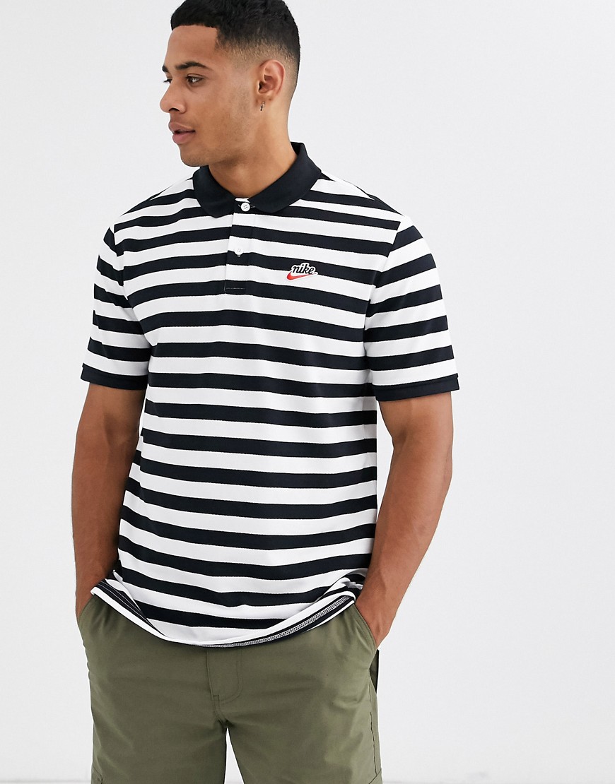 Nike Heritage Essentials stripe polo shirt in black/white