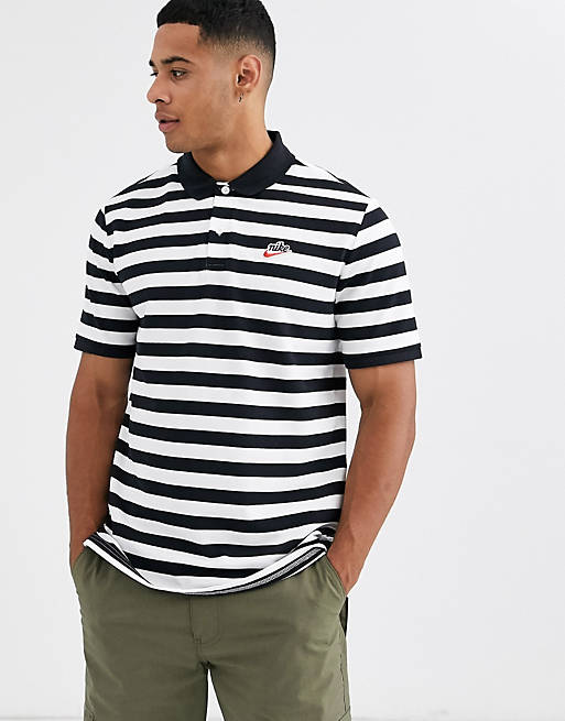 Nike Heritage Essentials stripe polo shirt in black/white | ASOS