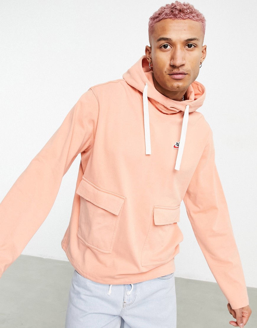 Nike Heritage Essentials washed woven cagoule in dusty peach-Orange