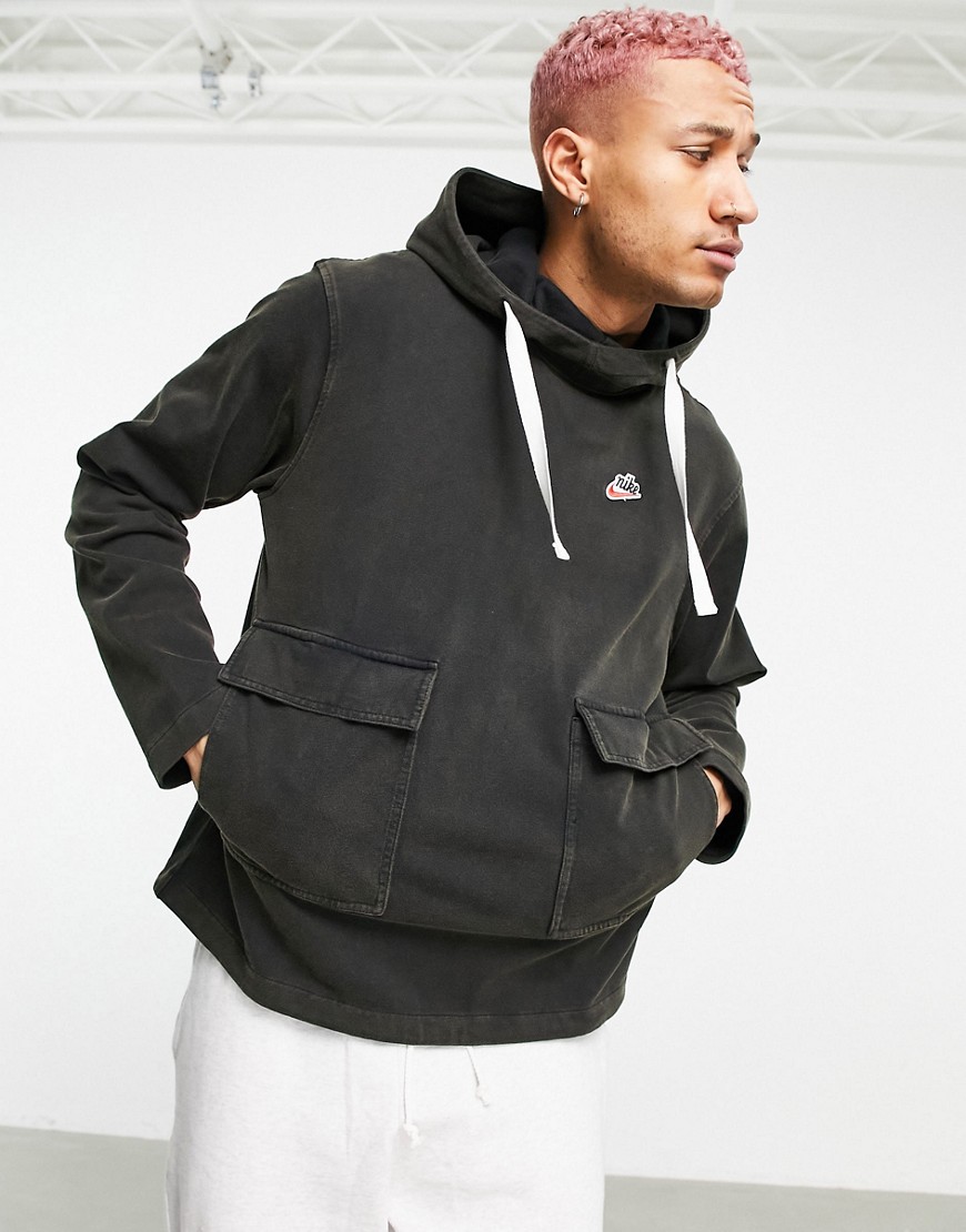 Nike Heritage Essentials washed woven hoodie in black